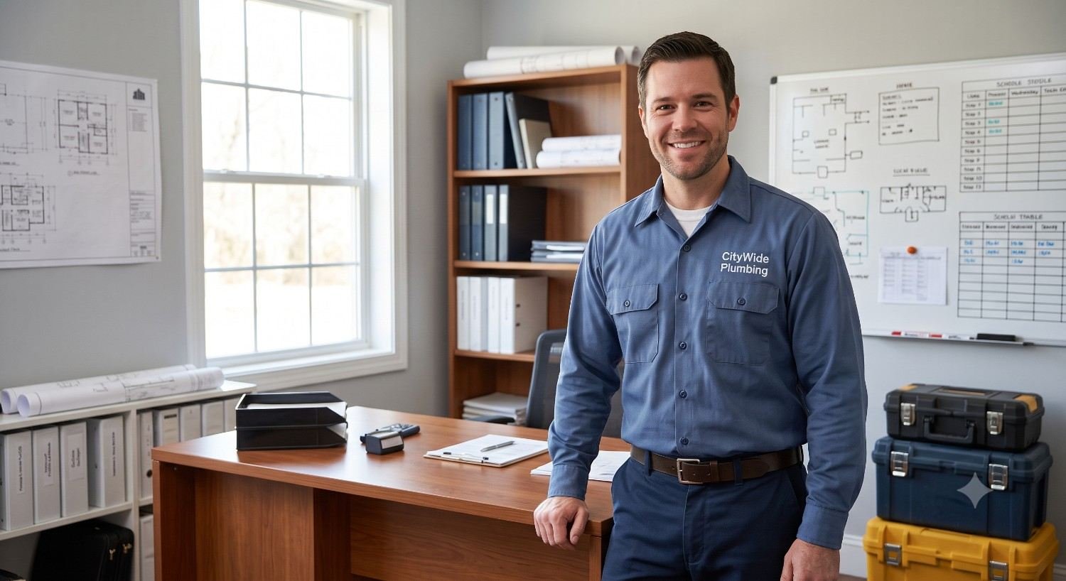 Plumber standing in his office