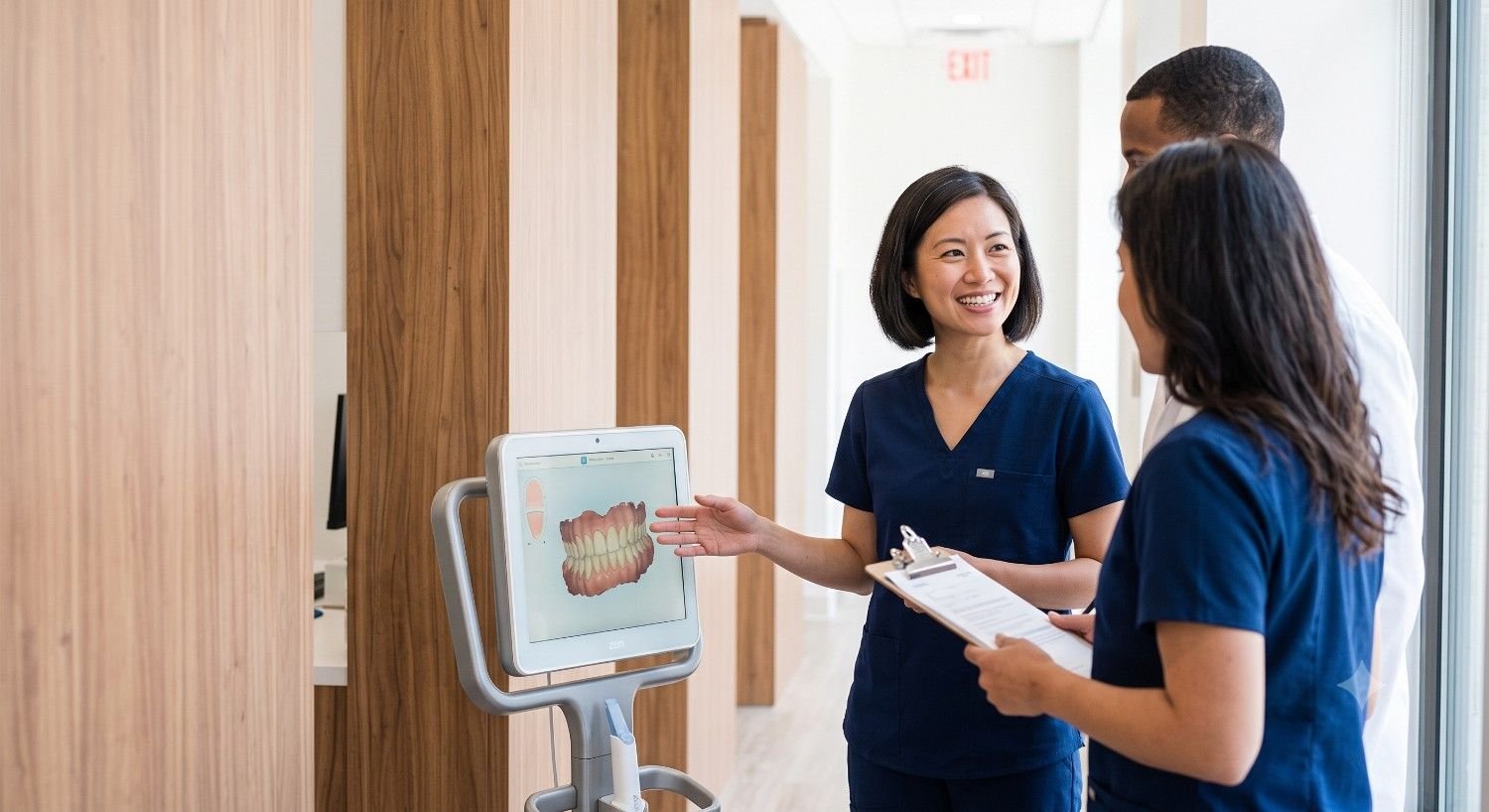 Dental team explaining a treatment concern