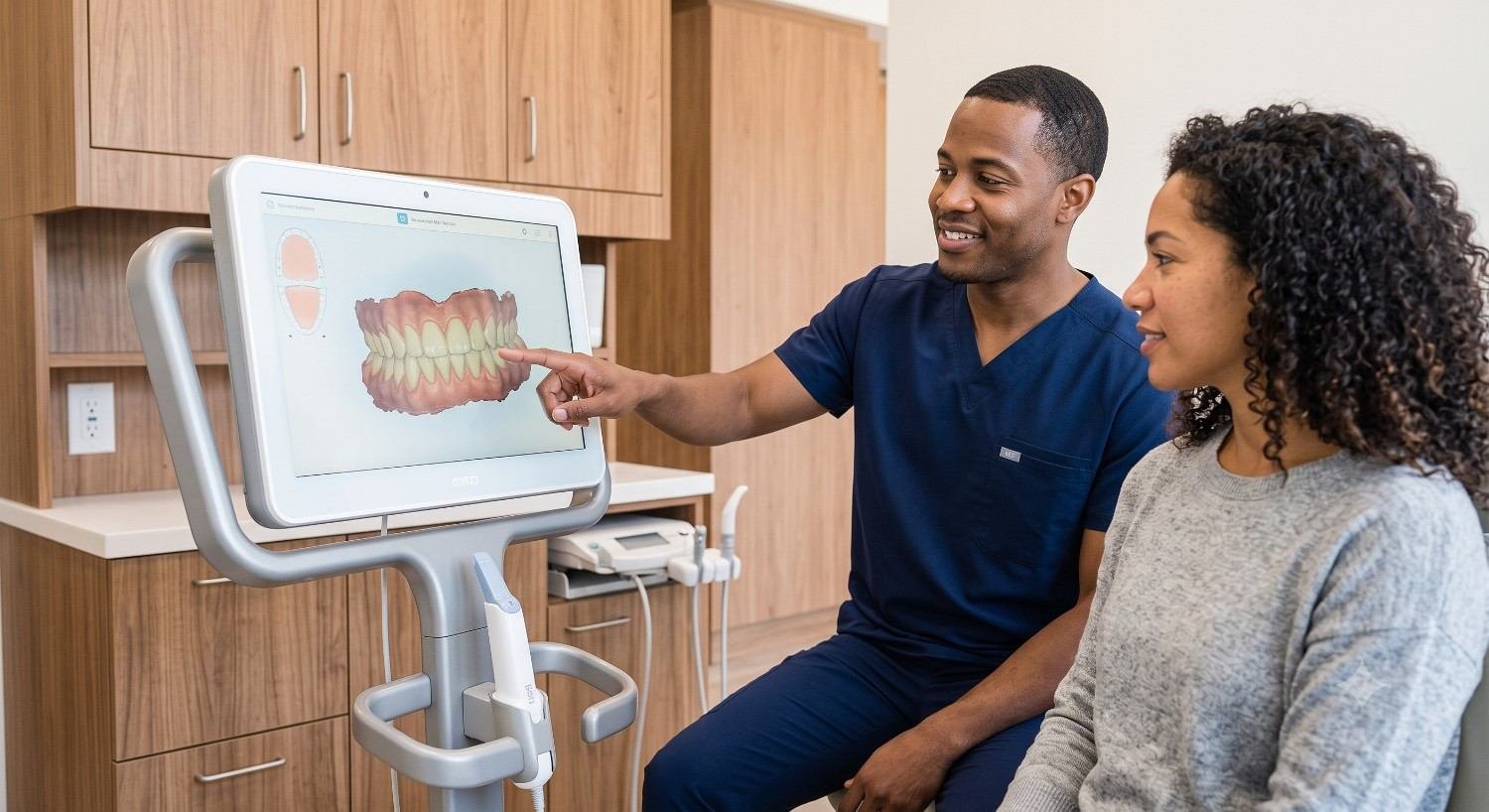 Dentist explaining oral health findings