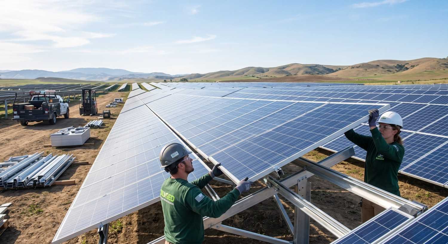 Solar technician installing panels