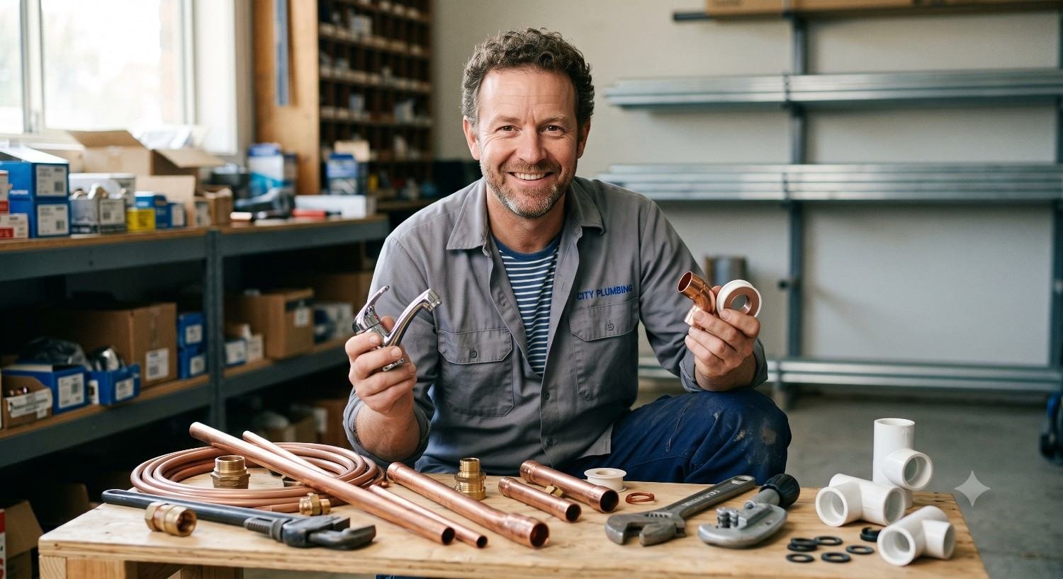 Plumber with professional accessories